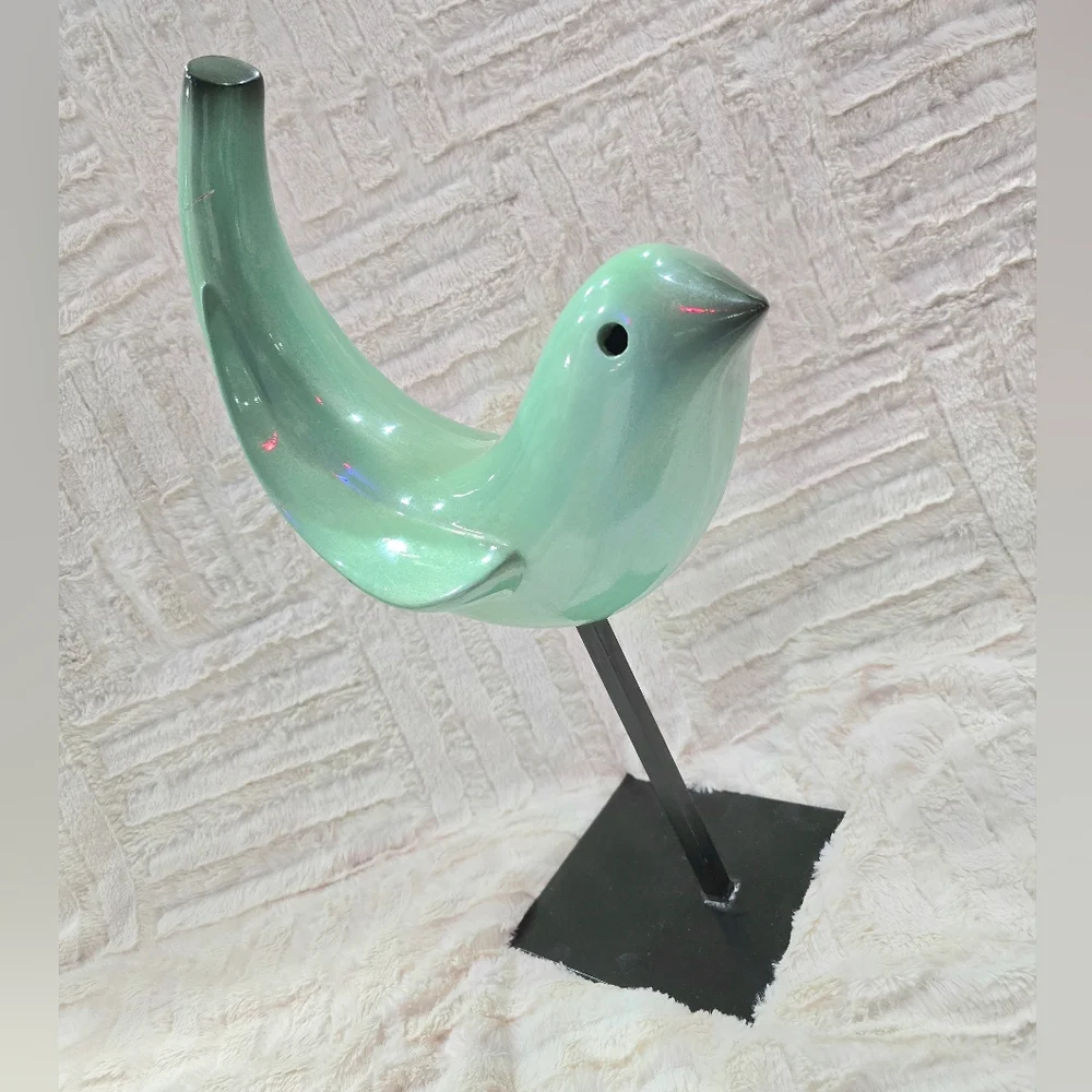 Elegant Teal Bird Sculpture